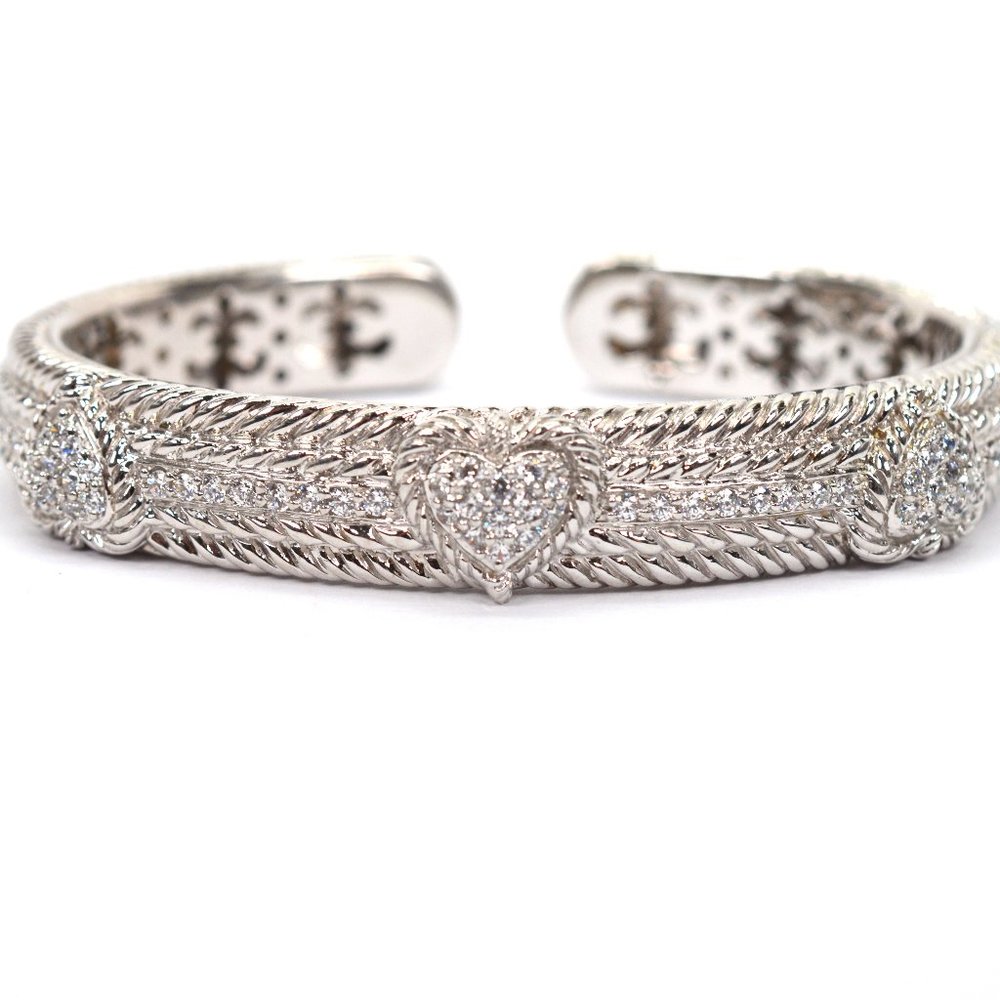 Judith Ripka Sterling Silver and Puffy Hearts Hinged Cuff Bracelet